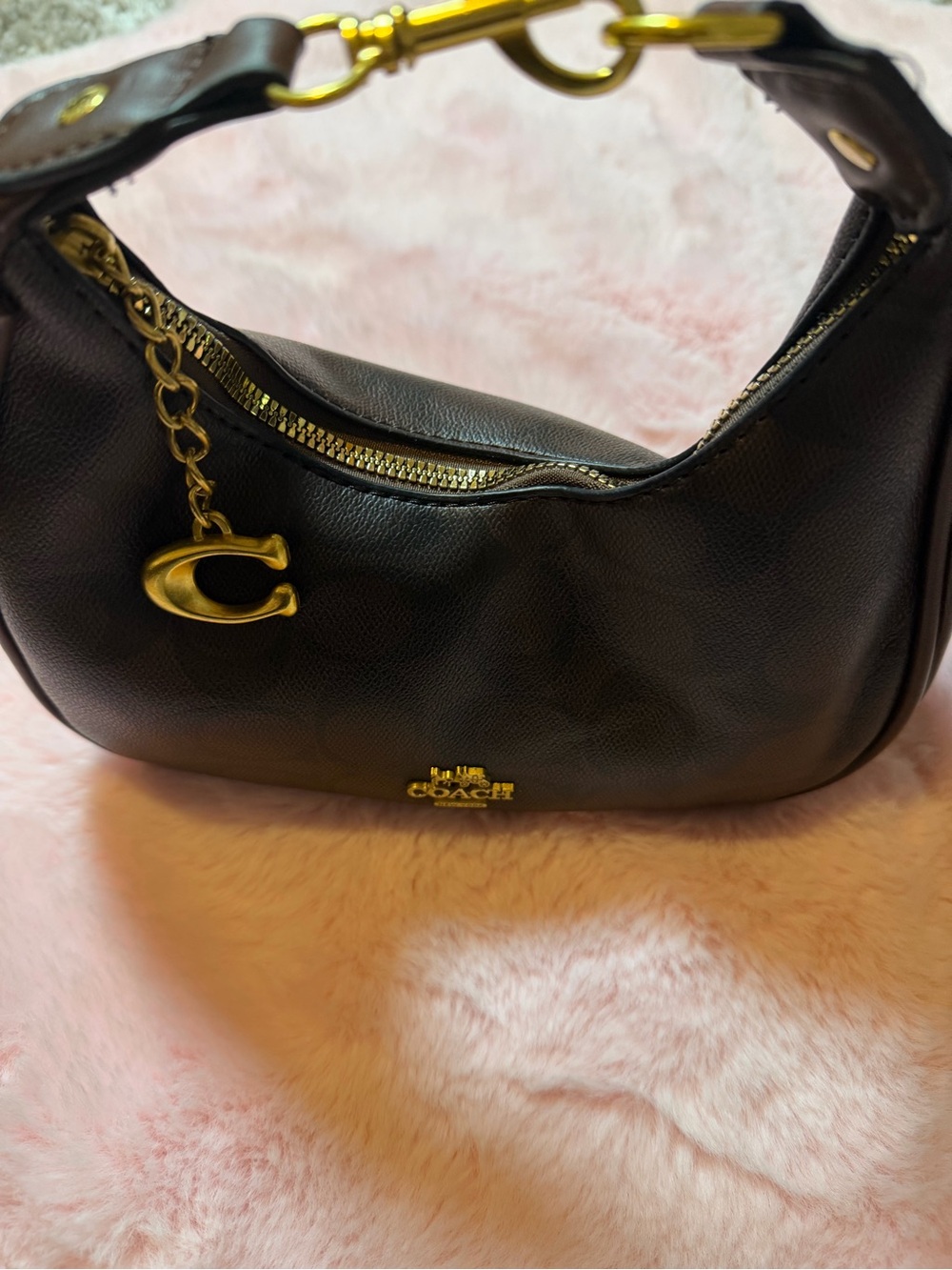 Coach Black Leather Shoulder Bag with Gold Hardware